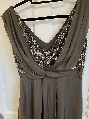 Matthew Williamson Brown 100% Silk Maxi Gown 12 14 Beaded Sequin Embroidered • £40