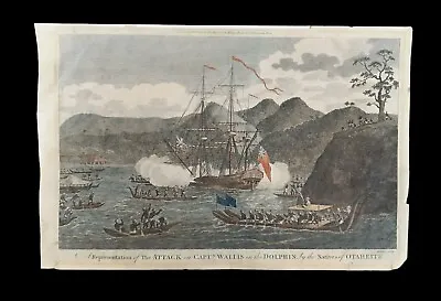 Antique Tahiti Capt Wallis Sailing Ship Copper Engraving Print Lithograph C1780 • £25