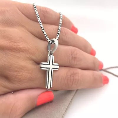 David Yurman Sterling Silver Small Deco Cross With Box Chain Necklace 19 -20  • $299.99