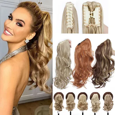 Jaw Claw On Ponytail Thick Clip In Hair Extensions Hairpiece As Human Hair Curly • £15.30