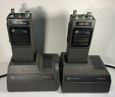 Pair Vintage Motorola HT440 Walkie Talkie Radios W/ Batteries & Chargers - Parts • $39