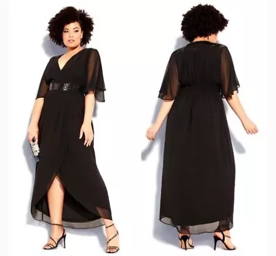 City Chic Sequin Demi Maxi Dress Black Plus Size XL 22 Cocktail Formal Evening • $59.95