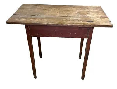 Primitive Taper Leg Red Scrub Top Work Table Farm Table Pegged Pa 1840s • $350