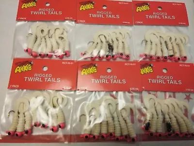 Arkie Rigged Twirl Tails Grub 1/16 Oz Crappie  Jigs Lot 6 Packs/42 White Pink • $9.99