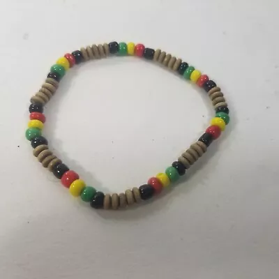 Colorful Wooden Bead Stretch Bracelet Jamaican Rasta • $10.99