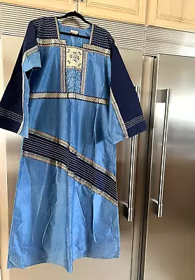 Dar Rama Moroccan Caftan Djellaba Kaftan Jalabiya Elegant Blue Gold Xl 14-16 • $24.99