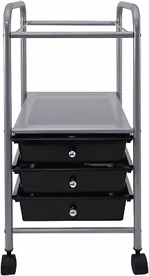 Vertiflex Rolling File Cabinet Cart Organizer With Three Drawers Black And Silv • $68.99