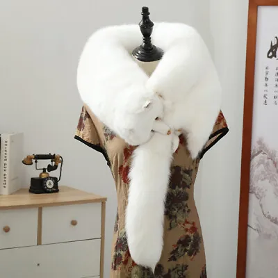  Women's Real Whole Pelt White Fox Fur Shawl Long Scarf Cape Wrap Fur Collar • $50.05