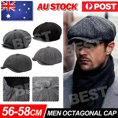 Mens 8 Panels Newsboy Flat Cap Peaky Blinders Baker Boy Golf Driving Beret Hat • $9.95