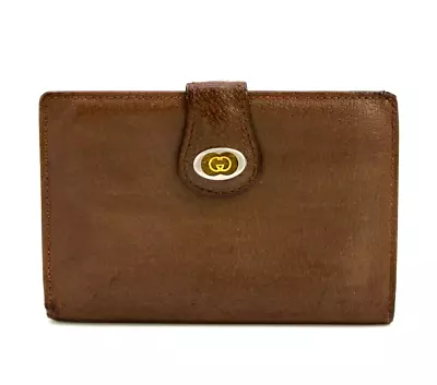 Gucci Vintage Wallet Bifold Short Purse Card GG Logo Leather Brown Authentic • $72.99