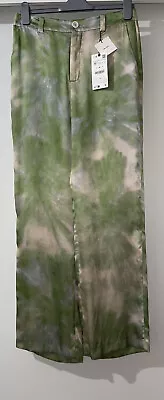 Zara Green Silk Mulberry Tie-dye  Print Pyjama Style Trousers Size M Bnwt • £34.99