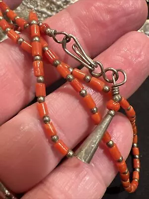 Vintage Estate  CORAL Bead NECKLACE Sterling Silver Native American 17” • $18