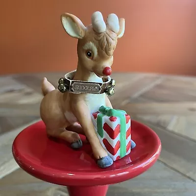 Vintage Sitting Rudolph Reindeer Ceramic Figurine Gift Present Enesco Taiwan • $22