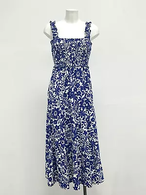 Ex M&S Elasticated Bust Cotton Maxi Dress With Pockets Sizes 8 10 12 14 16 18 • £18.99