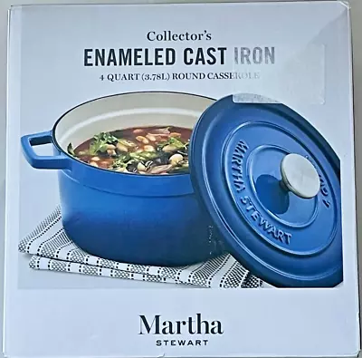 Martha Stewart Enameled Cast Iron 4qt Round Covered Dutch Oven Navy Blue Rare • $68.50