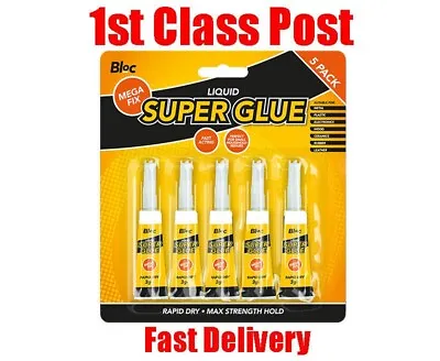 5 Pack 3g SUPER GLUE Strong Bond Adhesive Plastic Glass Wood Rubber Metal UK • £2.79