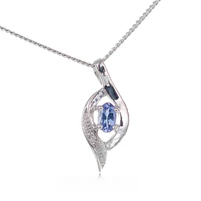 Tanzanite Necklace Sterling Silver Tiny Diamond Blue Twist December Birthstone • £59.95