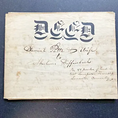 1845 Lancaster County PA Deed Document Indenture : Daniel Potts To A. Diffenbach • $65