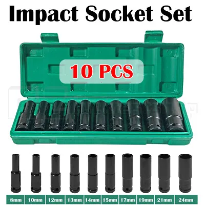 $17.92 • Buy New 10Pcs 8-24Mm 1/2 Inch Drive Deep Impact Socket Set Heavy Metric Garage Tool