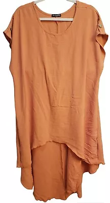 Cha Cha Vente Sz XL High Low Shirt Dress Orange Lagenlook Boho Festival  • $24