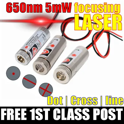 Focusable LASER 650nm 5mw Focus Dot Line Or Cross Red Diode. FREE 1ST CLASS POST • £5.99
