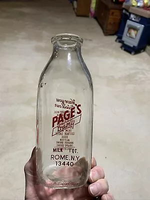 Vintage TSPQ PAGE’S DAIRY ROME NY Advertising Milk Dairy Bottle. • $3