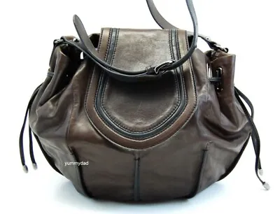 Mimco Drum Pouch Leather Bag In Espresso Dark Brown Bnwt Rrp$399 • $195.07