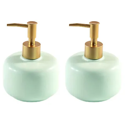 2 X Green Ceramic Empty Lotion Dispensers Hand Pump Liquid Soap Holders Bottles • £14.99