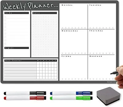 Magnetic Weekly Planner Whiteboard Fridge Calendar Memo Board Meal Planner • £12.95