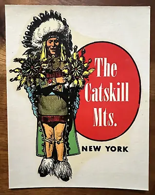 Original Vintage CATSKILL MOUNTAINS New York TRAVEL Water DECAL Native Man NY • $22.49