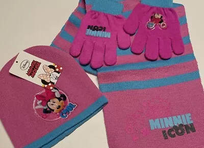 NEW Minnie Mouse 3pcs Set Beanie Gloves Scarf Age 18-24 Months 48cm • £8.99