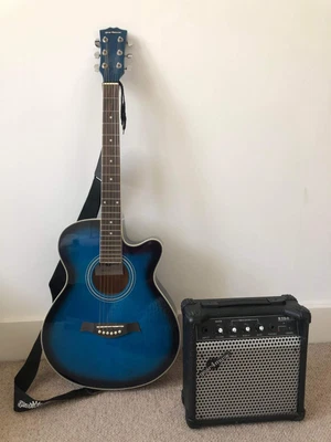 £90 • Buy Single Cutaway Electro Acoustic Guitar + 15W Amp Pack Blue