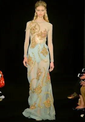 MANISH ARORA Pale Green Tulle Embroidered Embellished Dress Gown S             M • $2499.99