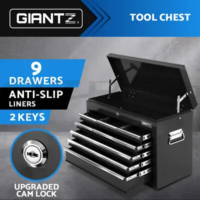 Giantz 9 Drawer Tool Box Chest Cabinet Toolbox Storage Garage Organiser Black • $119.95
