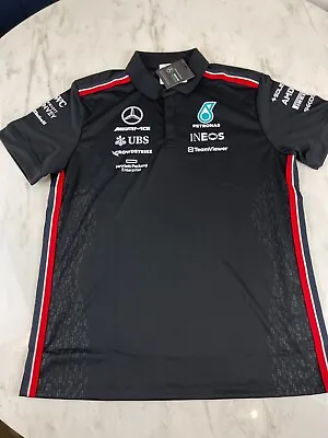 New - Mercedes AMG Petronas F1 Team Polo Shirt Black Men's 2023  - Small • £44.99