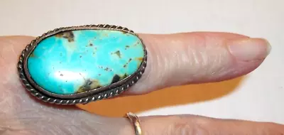 Large Vintage Turquoise And Silver Ring  Rope Edge Approximately Size 7 • $29.99