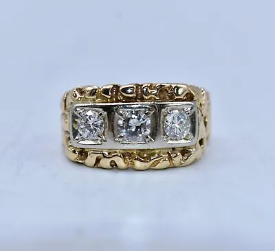 0.99 CT TW White Diamond 3-Stone 14 K Yellow Gold Nugget Gent's Ring • $1748