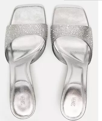 Zara Metallic Mid Heel Rhinestone Open Toe Mules Nwt SIZE 6/36 2310/210 • $30