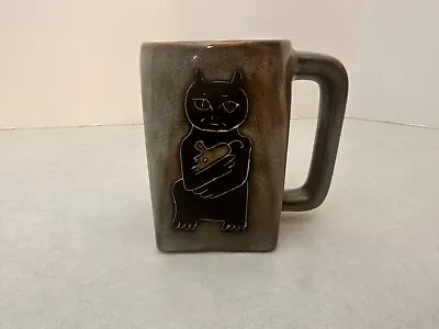 Design By Mara - Mexico Studio Art Pottery - Cat Black Coffee Mug Cup - Signed • $16.75
