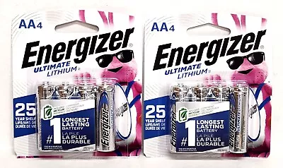 New Energizer Ultimate Lithium Batteries - AA 4 L91SBP4 25 Year Shel Life 2 P • $26.80