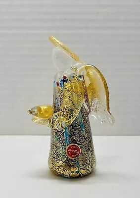 Murano Style Art  Glass Angel 4” Holding Heart -Gold Flecking  Blues White Red • $39.99