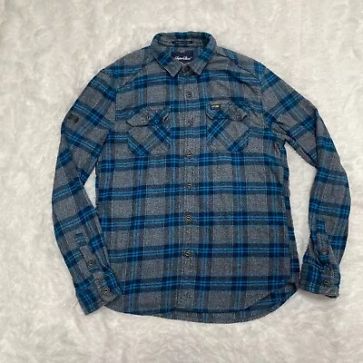 SuperDry Milled Flannel Shirt Men’s Size XL Thermal Plaid Cotton Button Up Blue • $26.99