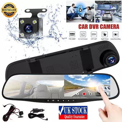 Mirror Dual Lens Dash Cam FHD Car DVR Camera Front And Rear Video Night Recorder • £15.19