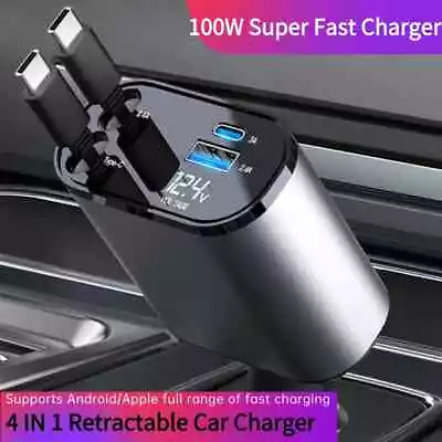 4 IN 1 Retractable Car Charger Cable Dual Port USB C PD Fast Charging Adapter • $20.99