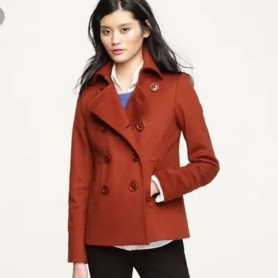 J Crew Pea Coat Wool Nello Gori Double Breasted Rust Henna Red Sz P2 Petite 2 • $69.99