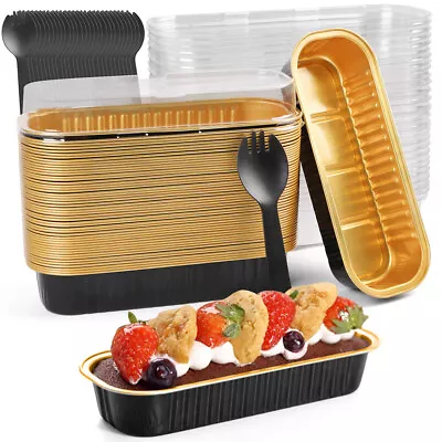 50x Mini Cake Pans W/ Lids Aluminum Foil Loaf Pans Disposable Muffin Baking Tins • $18.99