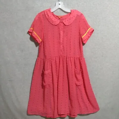ModCloth Sz L Sheer Dress With Underslip Coral Pink Textured Hearts Belt Missing • $24.18