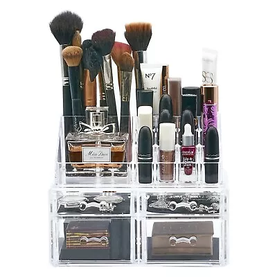 Makeup Cosmetic Organiser Jewellery Storage Box 4 Drawer Acrylic Case Clear Tray • £15.99