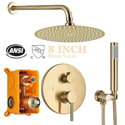 Brushed Gold Concealed Shower Mixer Set Round Twin Head Combo 2 Way Valve Taps • £85