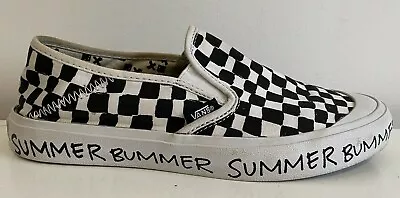 Vans Size 6.5 36.5 Checkerboard Shoes Womens Summer Bummer Slip-On  Black White • $52.68